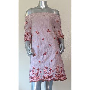 Foschini Womens Dress 8 Red Stripe Off Shoulder Shift Eyelet